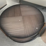 Round Nesting Coffee Table Set with Natural Wood Veneer and Artistic Inlay Details
